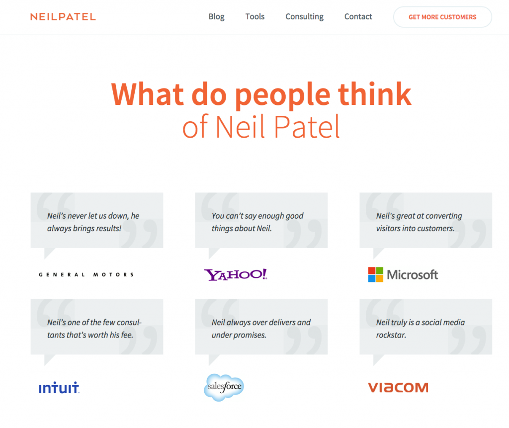 Neil Patel testimonial examples