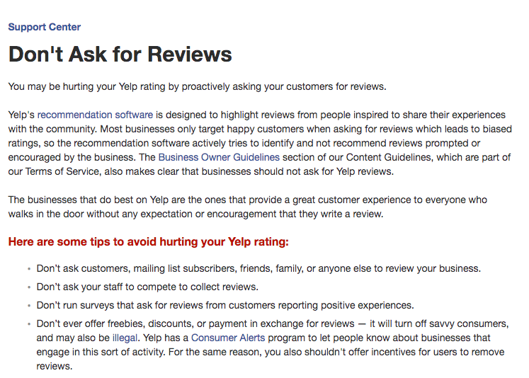 yelp review policies 