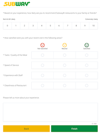 subway customer feedback survey example