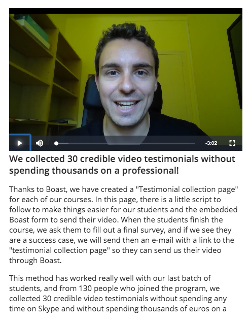video testimonials case study