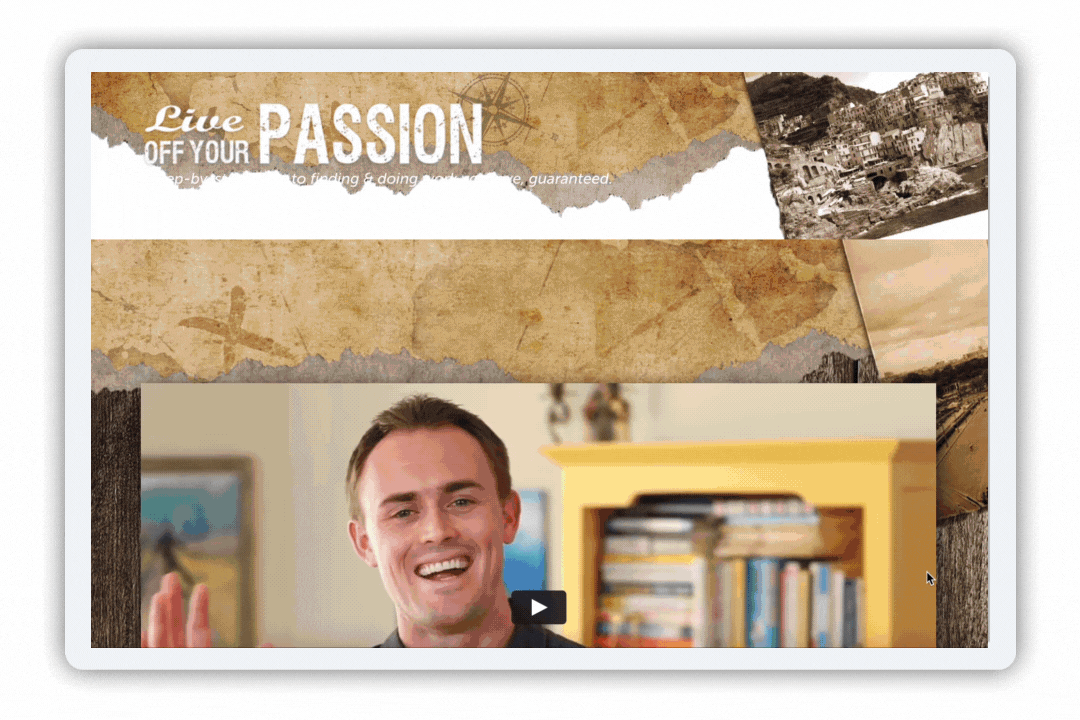 Live Off Your Passion Landing Page Example
